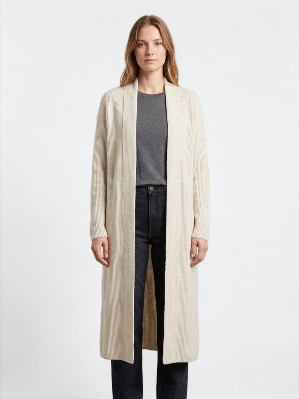 Banana Republic Cream Extra Long Ribbed Duster Cardigan Sweater Size Medium EUC